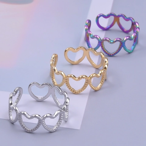 Anillo Ajustable Abierto De Corazón Minimalista De Acero Inoxidable Joyería Duradera Regalo Para Mujeres Niñas