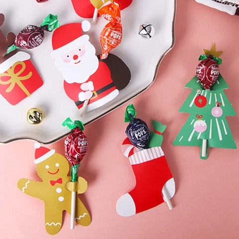 Tarjetas De Soporte Para Piruletas De Navidad Decoración De Papel Para Dulces Dibujos Animados Santa Claus Hombre De Jengibre
