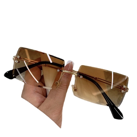 Women Rimless Square Sunglasses Gradient PC Lens UV400 Protection Metal Frame Fashion Streetwear Eyewear