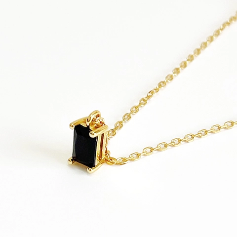 925 Sterling Silver Necklace With Rectangular Black Zircon Pendant 18K Gold Plated Minimalist Geometric Jewelry Women