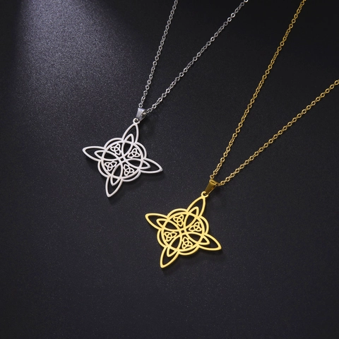 Collar Con Colgante De Nudo De Bruja Acero Inoxidable Hueco Nudo Celta Joyería Mística Geométrica Para Mujeres