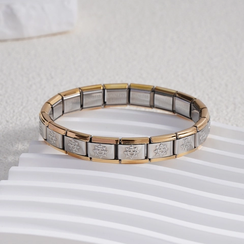 Italian Charm Bracelet Stainless Steel Modular Link Bracelet For Women Men Gold Silver Star Sun Embossed Jewelry