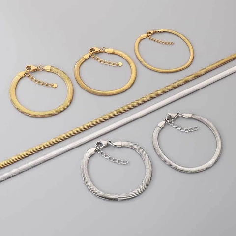 Stainless Steel Necklace And Bracelet Flat Snake Bone Herringbone Chain Adjustable Fashion Minimalist Jewelry For Men Women