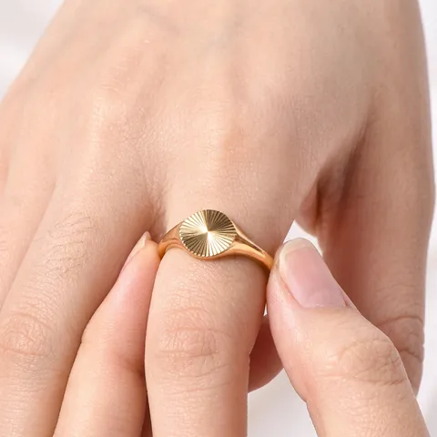 Sunburst Signet Ring 304L Stainless Steel 18K Gold Plated High Polished Stackable INS Style Minimalist Vintage Jewelry