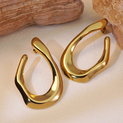 Irregular Hoop Earrings 304 Stainless Steel Gold Plated Mirror Polished Geometric Hip Hop Style For Women