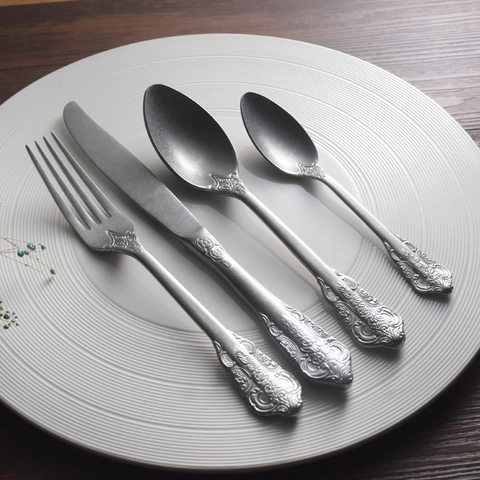 Posate In Acciaio Inossidabile 304 Con Rilievo Vintage Elegante Servizio Da Tavola Stile Antico Per Bistecca