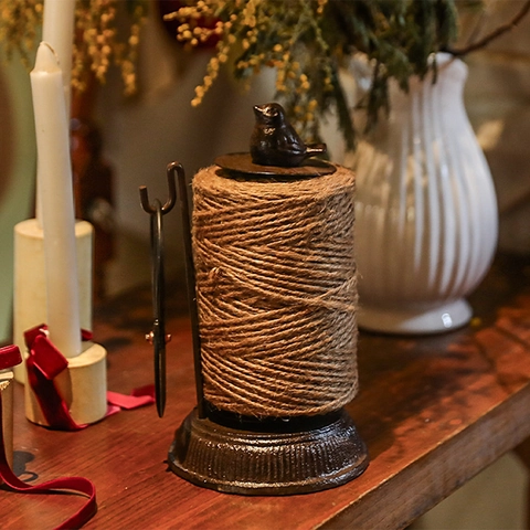 Cast Iron Twine Holder With Jute Rope And Scissor Vintage Bird Animal Ornament Desktop Decorative String Dispenser