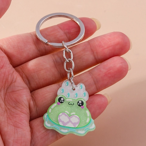 Cartoon Frog Acrylic Keychain Cute Mushroom Rainbow Flag Key Ring Fashion Animal Bag Pendant Accessories For Women Kids