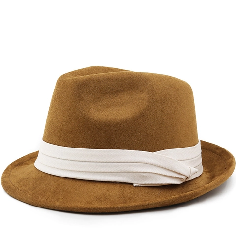 Fedora Hat Suede Felt Retro Wide Brim Contrast Band Elegant Unisex Jazz Cap Classic Vintage Style