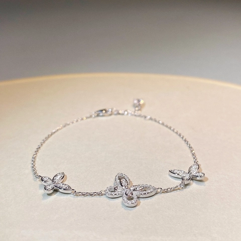 Pulsera De Mariposa Plata De Ley 925 Circonita Brillante Cadena Ajustable Joyería Para Mujer
