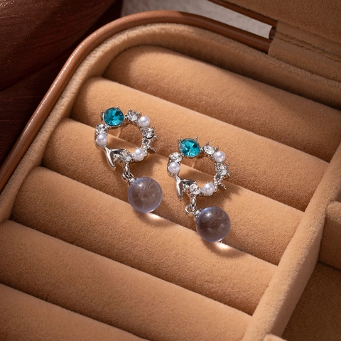 Orecchini Pendenti Perla Artificial Sirena Lega Zinco Cristallo Blu Con Perno In Argento Sterling 925 Elegante Donne