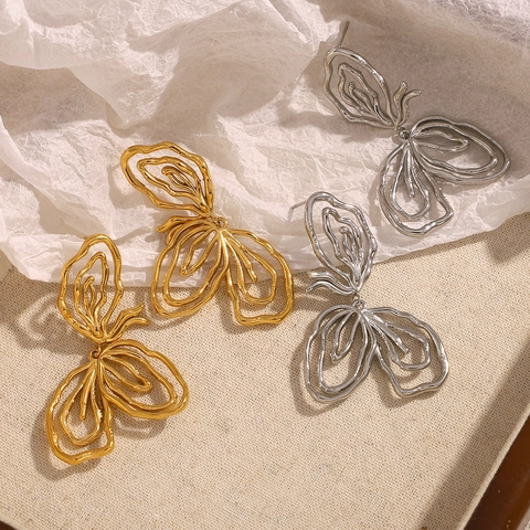 Orecchini A Lobo Con Linee Astratte Acciaio Inossidabile Placcato Oro 18K Vuoti Geometrici Stile Retro Francese Per Donne