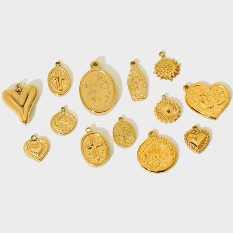 DIY Jewelry Pendants Charms Stainless Steel Gold Plated Religious Heart Cross Star Sun Moon Coin Shell For Crafting