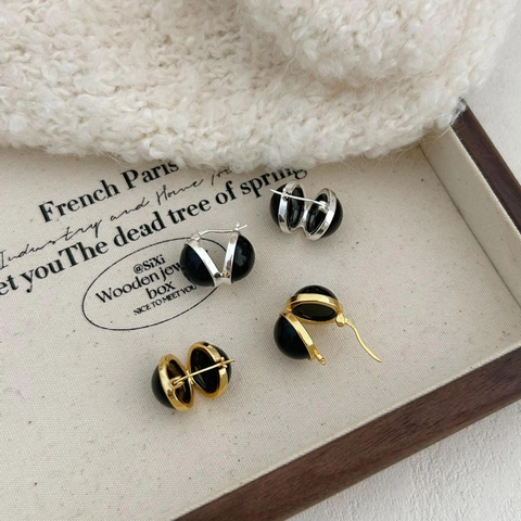 Orecchini A Cerchio In Agata Nera Argento Sterling 925 Minimalismo Tondo Geometrico Stile Retrò Francese Gioielli Per Donna