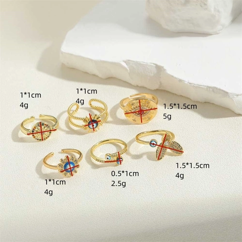 Vergoldeter Kupfer Ring Böser Blick Für Damen Verstellbar Sonnenblume Schmetterling Zirkonia Emaille Finger Schmuck