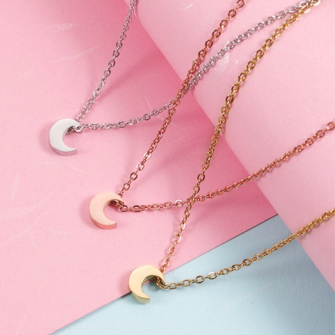 Collar Con Colgante De Media Luna Acero Inoxidable Chapado En Oro De 18K Pulido Espejo Joyería De Moda Minimalista Mujer