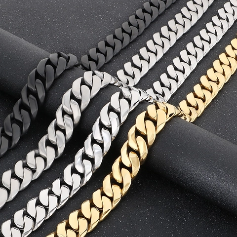 Collar De Cadena De Eslabones Cubanos Acero Inoxidable Pesado Grueso Estilo Hip Hop Punk Joyería Para Hombres
