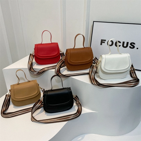 Women Shoulder Crossbody Bag PU Leather Vintage Saddle Bag With Wide Striped Woven Strap Magnetic Buckle For Daily Use