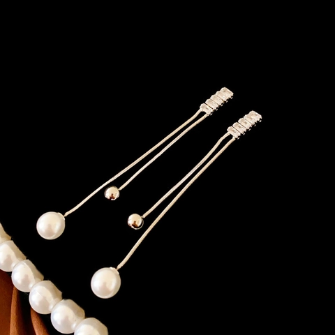 Orecchini Lunghi Con Nappa Con Perno In Argento Rame Zircone Imitazione Perla Artificial Gioielli Eleganti Minimalisti Per Donne