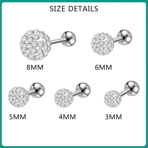 Stainless Steel Rhinestone Ball Piercing Studs Barbell Ear Cartilage Lip Ring Jewelry For Women Girls Simple Shiny