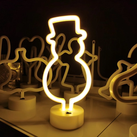 Schneemann LED Neonschild Licht Weihnachtsdekoration Warmweiß USB Batteriebetrieben Desktop Nachtlampe Für Schlafzimmer Nachttisch
