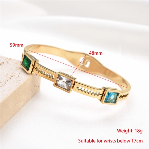 Bracciale Rigido In Acciaio Inossidabile Zirconi Rettangolari Colorati Design Traforato Geometrico Gioielli Moda Donna