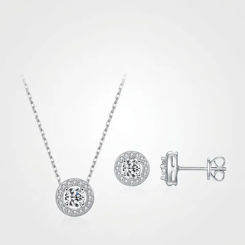 Collier À Pendentif Halo En Moissanite Ronde Couleur D Et Boucles D'oreilles En Argent Sterling 925 Pour Femmes Bijoux Élégants