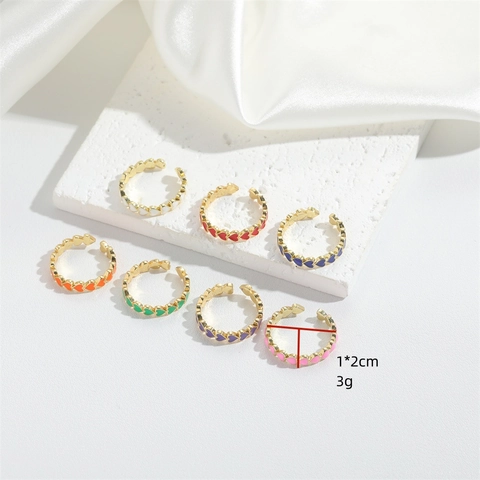 Vintage Herz Design Offener Verstellbarer Ring Für Damen Vergoldetes Kupfer Bunte Emaille Minimalist Mode Schmuck Fingerring Geschenk