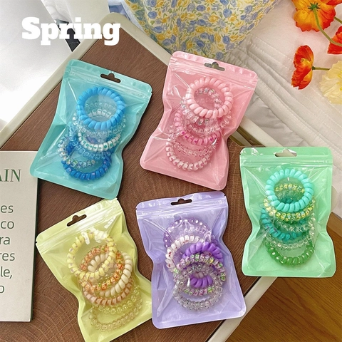 Spiral Hair Ties Traceless Telephone Wire Hair Bands Gradient Color Elastic Plastic Resin No Damage For Women Girls