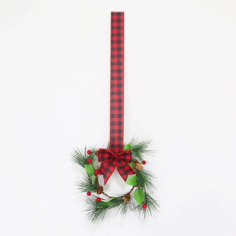 Ghirlanda Natale Decorazione Sospesa Aghi Pino PVC Bacche Pigne Naturali Fiocco Quadri Decorazione Rustica Casa