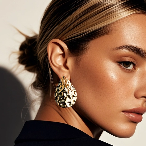 Exaggerated Fashion Gold Hammered Metal Water Drop Stud Earrings For Women Edgy Personality Large Tear Drop Statement Earrings Jewelry