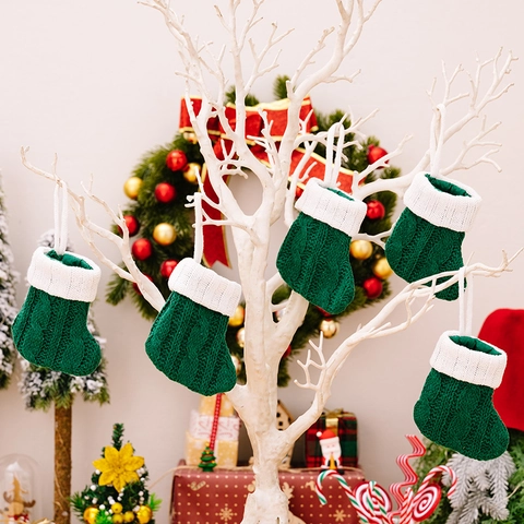 Mini Chaussettes De Noël Tricotées Décorations Arbre De Noël Porte Couverts Décoration Table Chaussettes Suspendues