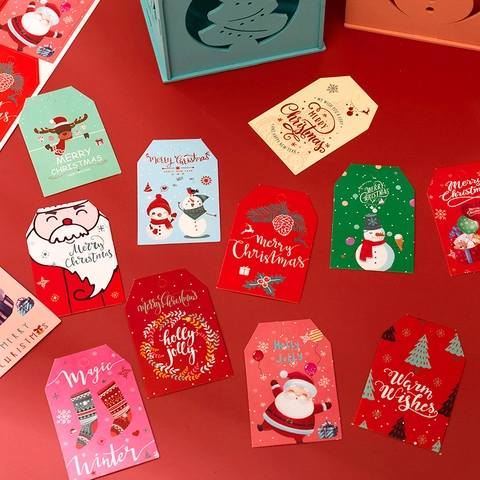 Christmas Gift Tags Paper Hanging Labels Cartoon Santa Reindeer Snowman Pattern Holiday Party Gift Wrapping Decoration