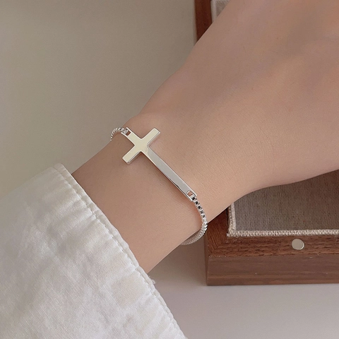 925 Sterling Silber Kreuz Armband Minimalistische Geometrische Box Kette Verstellbarer Trendschmuck Damen