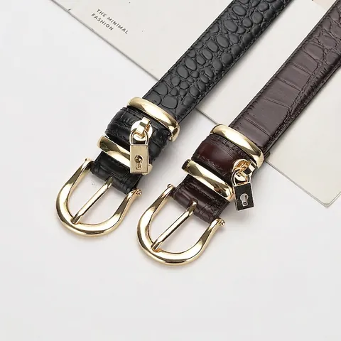 Cinturón Cuero Vaca Patrón Cocodrilo Mujer Hebilla Pasador Herradura Mini Colgante Candado Elegante Moda