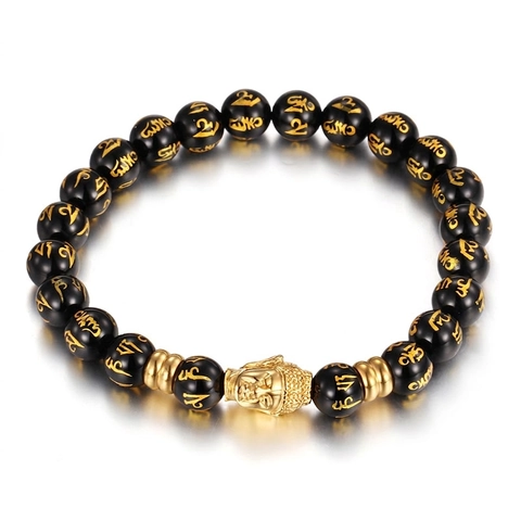 Buddha Kopf Perlenarmband Künstlicher Schwarzer Achat Sechs Wort Mantra Ethno Religiöser Stil Schmuck Geschenk Für Damen Herren