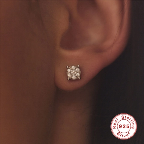 Geometric Stud Earrings With 925 Sterling Silver Earring Post And AAAAA Zirconia For Women Bridal Wedding Jewelry Gift