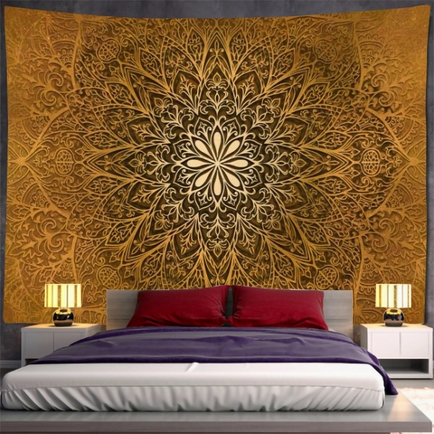 Tapiz De Pared Mandala Gótico Calavera Rosa Abstracto Mar Poliéster Decoración De Pared Para Dormitorio Sala De Estar Arte