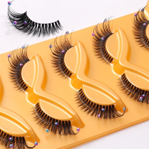 False Eyelashes Synthetic Fiber Transparent Stem Artificial Pearl Decoration Fox Eye Cat Eye Style Stage Makeup Dramatic Curly