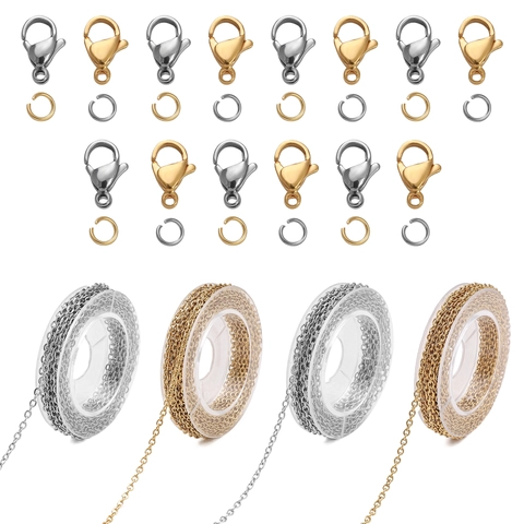 DIY Fabricación de Joyas Surtido de Cadena de Acero Inoxidable Cierre de Langosta Anillos de Salto Abiertos para Collar Pulsera Suministros de Artesanía