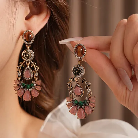 Pendientes Colgantes De Flor Y Gota Vintage Con Silver Earring Post Aleación Resina Joyería Victoriana Para Mujer