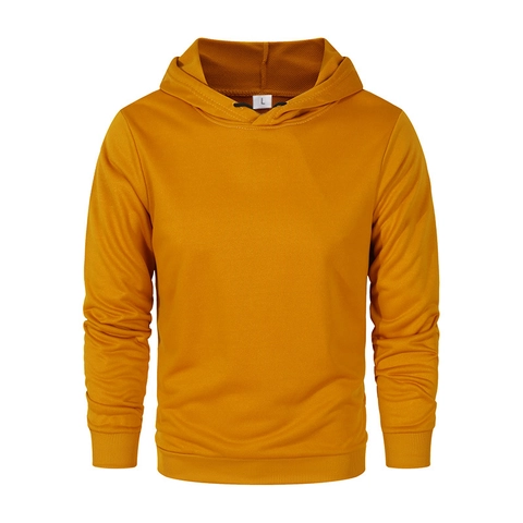Hoodie Homme Manche Longue Couleur Unie Pullover Casual Harajuku Streetwear Coupe Ample Cordon De Serrage Mélange Polyester Haut Fin