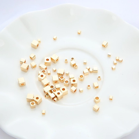 Cube Spacer Beads 14K Gold Filled Smooth Square Copper Loose Beads For DIY Jewelry Making Handmade Bracelets Necklaces