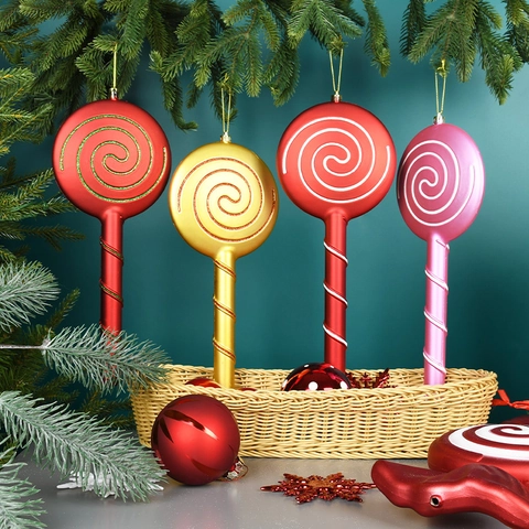 Weihnachten Hängende Ornamente Lutscher Zuckerstange PVC Kunststoff Bemalt Spiralstreifen Glitzer Baumdeko Schaufenster