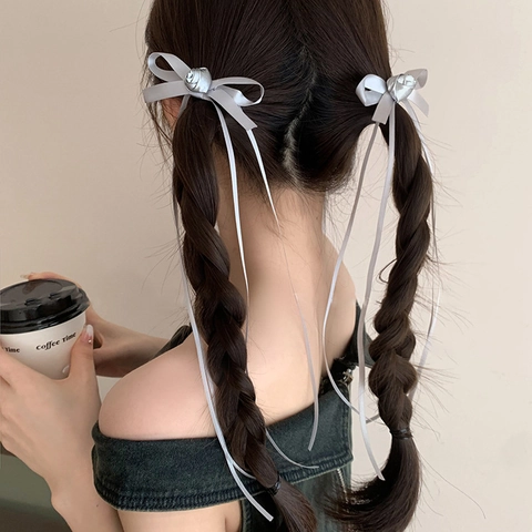 Rosenblüte Schleife Haarklammern Und Satin Lange Band Haargummis Elegante Balletcore Haar Accessoires Für Frauen