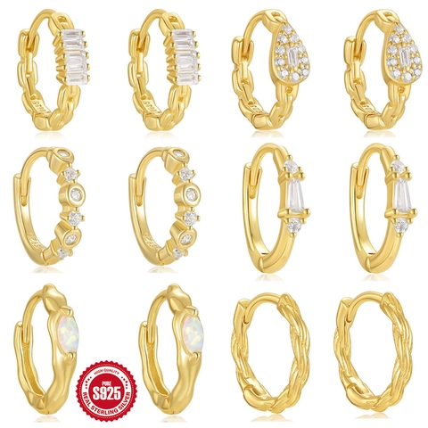 Orecchini a Cerchio in Argento Sterling S925 per Donna Placcati in Oro Geometrici con Strass e Perla Artificiale Gioielli