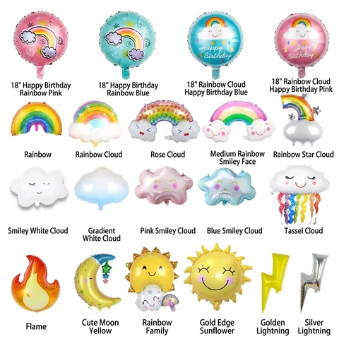 Rainbow Smiling Cloud Foil Balloons Aluminum Film Sun Moon Star Lightning Flame Shapes Birthday Party Decorations