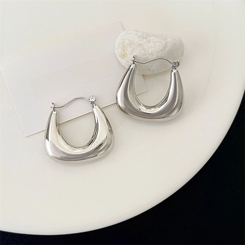 U-Shaped Hoop Earrings Thick Chunky Geometric Minimalist Mirror Finish High Polish Metal Earrings For Women Trendy Style