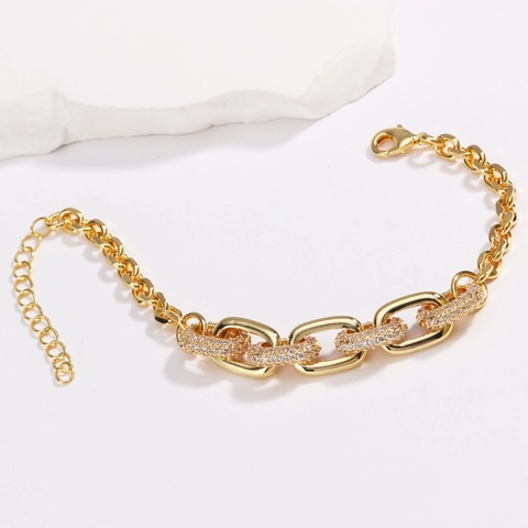 Hip Hop Oval Link Chain Armband Koper 18K Verguld Micro Pave Zirconia Streetwear Sieraden Voor Heren Dames