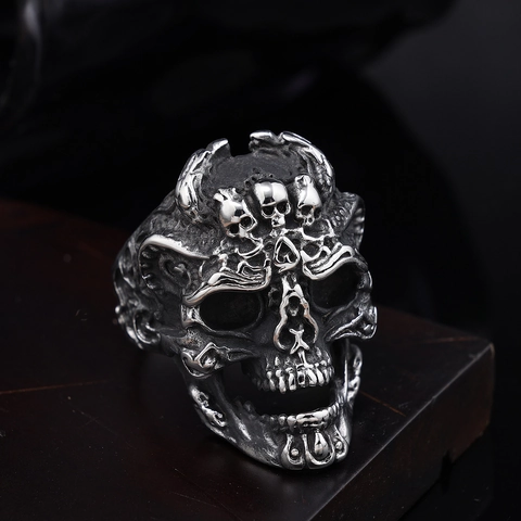 Schedel Ring Roestvrij Staal Gothic Punk Rock Hip Hop Vintage Gepolijste Sieraden Voor Heren Halloween